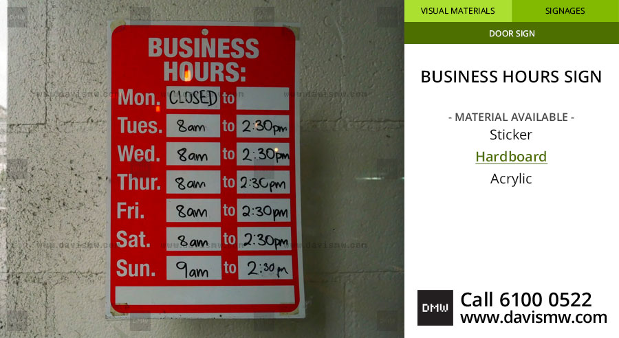 Business Hours Sign - Hardboard - Davis Materialworks