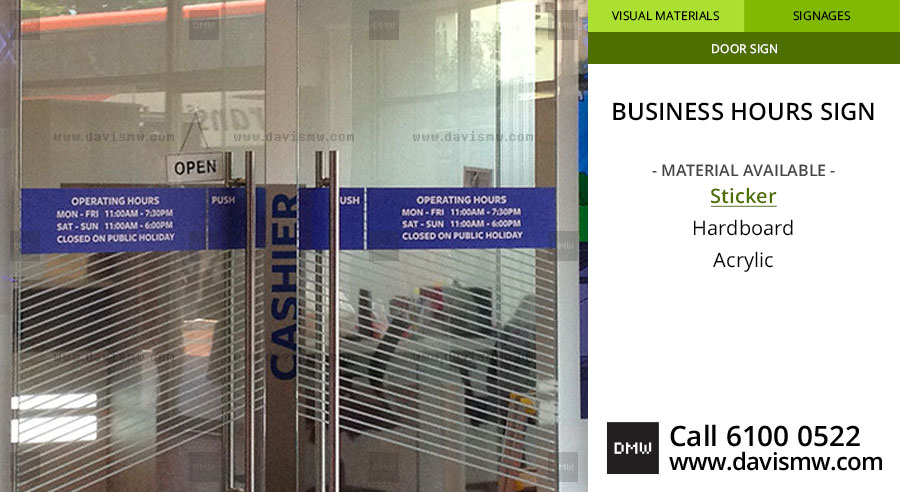 Business Hours Sign - Sticker - Davis Materialworks