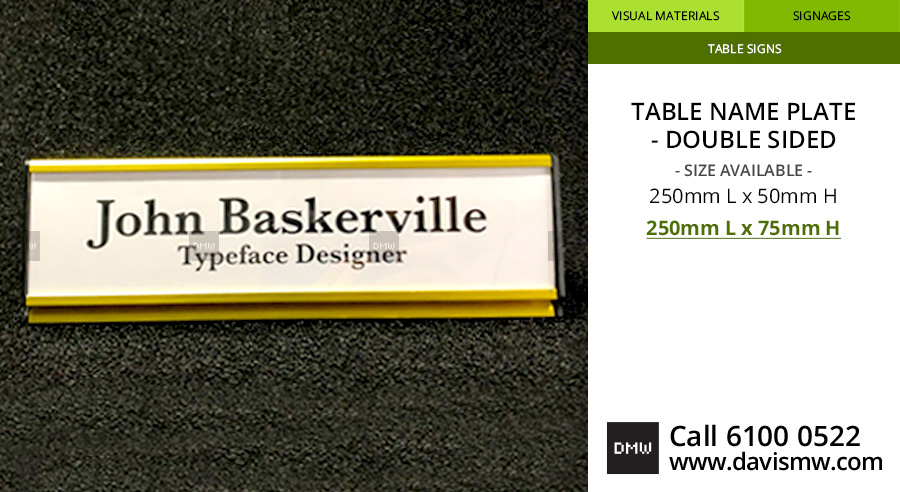 Table Name Plate - Double Sided - 250x75 - Davis Materialworks