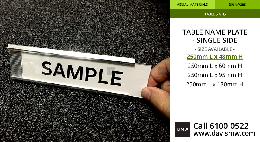  Table Name Plate - Single Side - 250x48 - Davis Materialworks