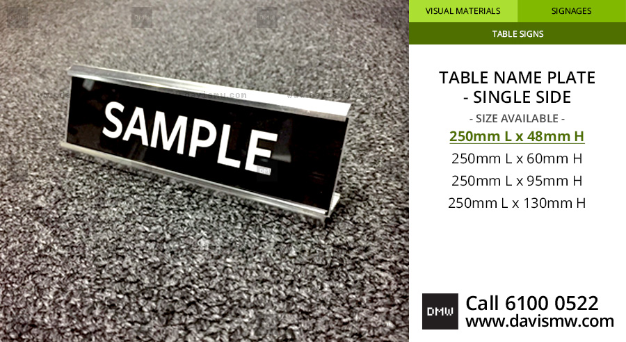  Table Name Plate - Single Side - 250x48 - Davis Materialworks