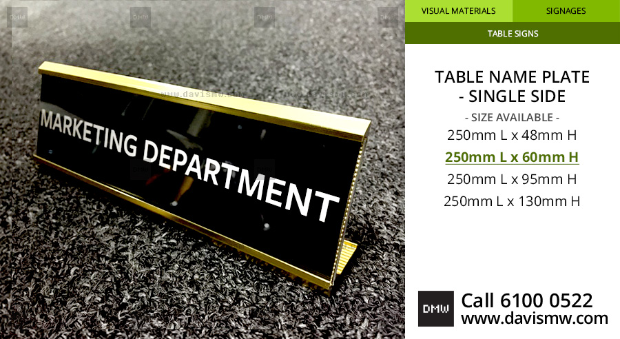  Table Name Plate - Single Side - 250x60 - Davis Materialworks