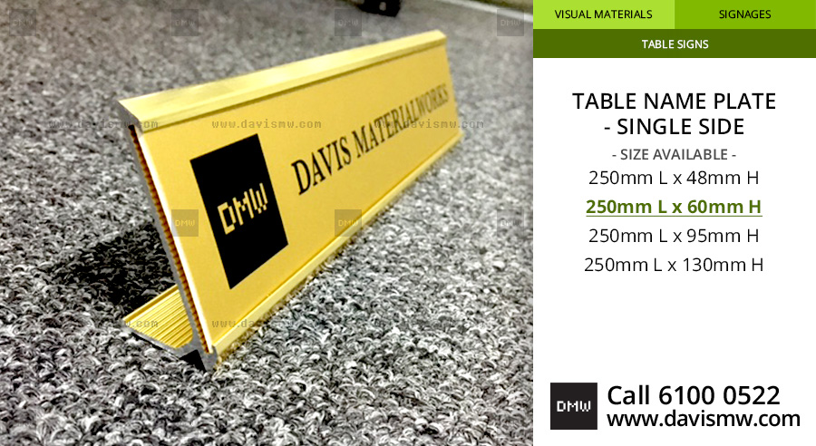  Table Name Plate - Single Side - 250x60 - Davis Materialworks