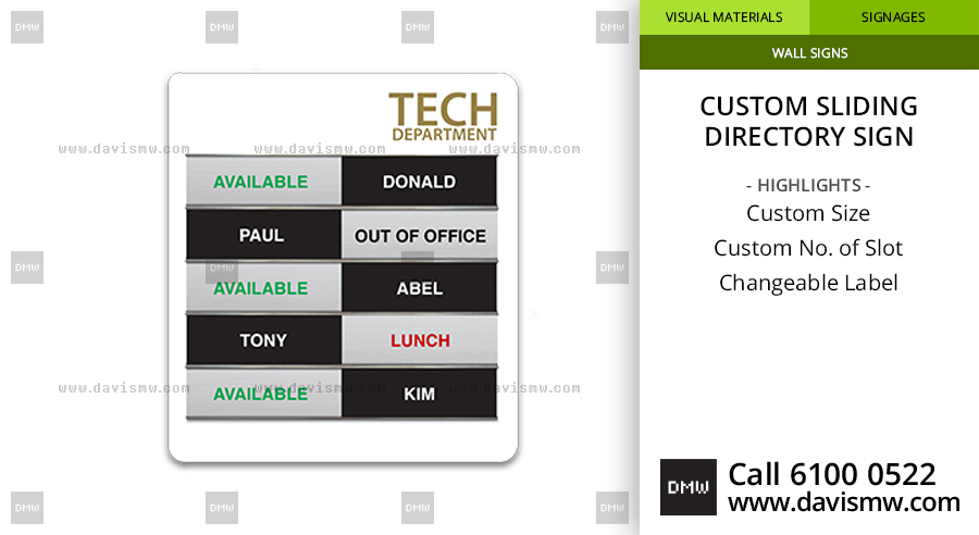 Custom Sliding Directory Sign - Davis Materialworks