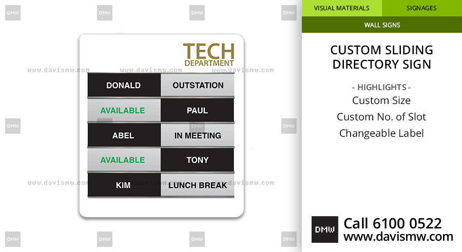 Custom Sliding Directory Sign - Davis Materialworks