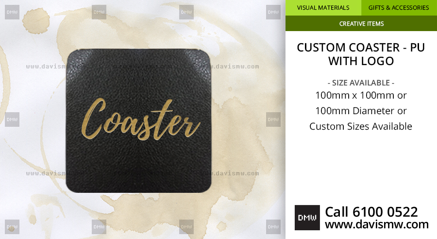 Custom Coaster - PU Leather with logo - Davis Materialworks