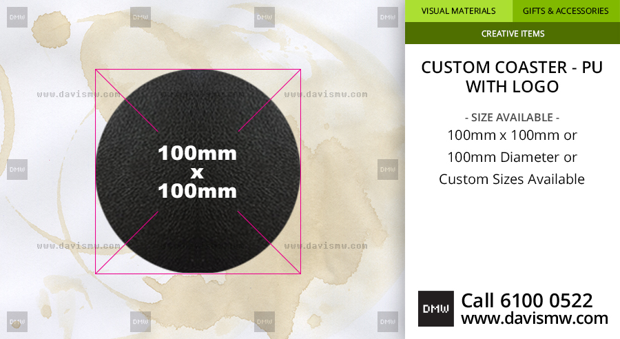 Custom Coaster - PU Leather with logo - 100mm Diameter - Davis Materialworks