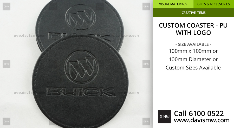 Custom Coaster - PU Leather with logo - Round Sample - Davis Materialworks