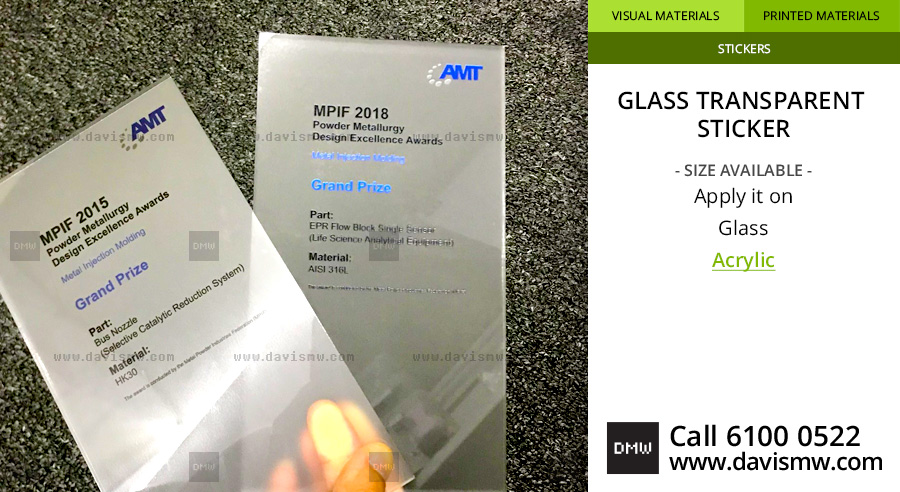 Transparent Glass Sticker - Acrylic Award Trophy - Davis Materialworks