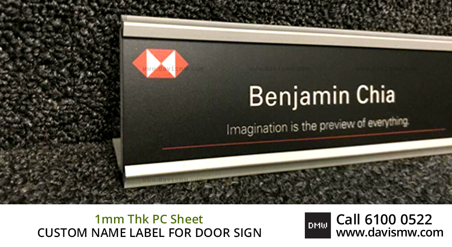 Custom Name Label For Door Sign - 1mm Thk PC Sheet - Davis Materialworks