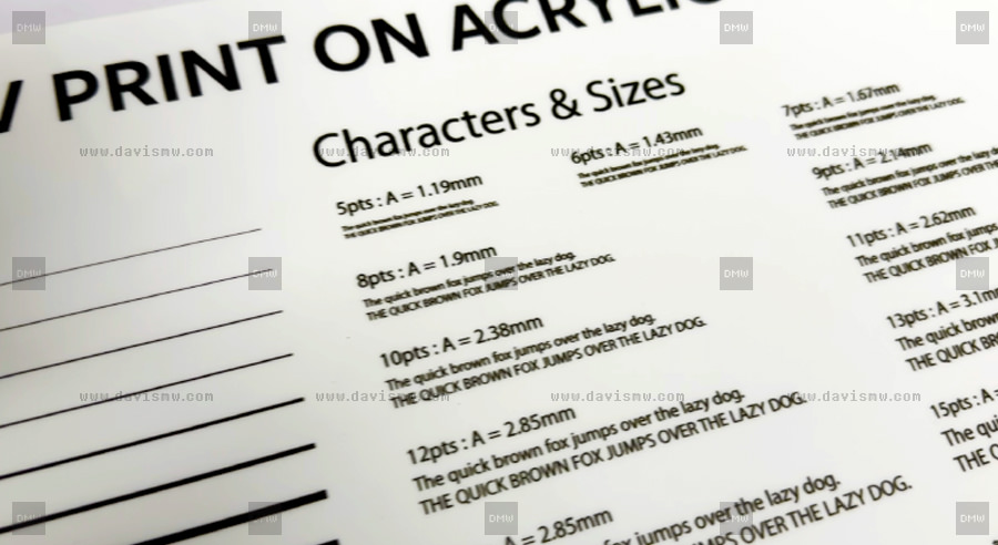 UV print on Acrylic Chart - Davis Materialworks