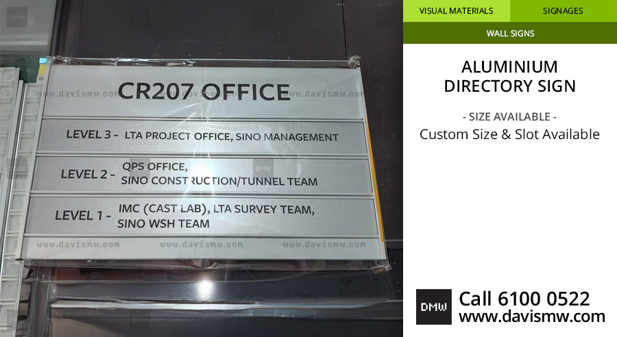 Aluminium Directory Sign - CR207 Office LTA Project Office - Davis Materialworks