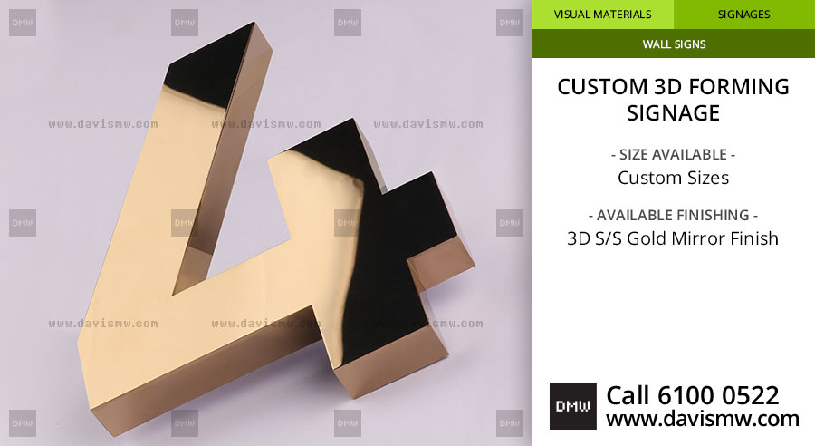 Custom 3D Forming Signage - SS Gold Mirror Finish - Davis Materialworks