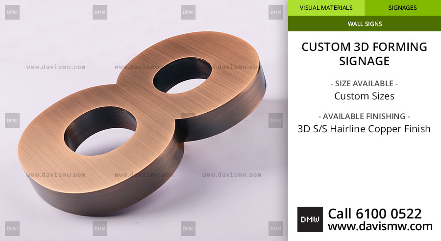 Custom 3D Forming Signage - SS Hairline Copper Finish - Davis Materialworks