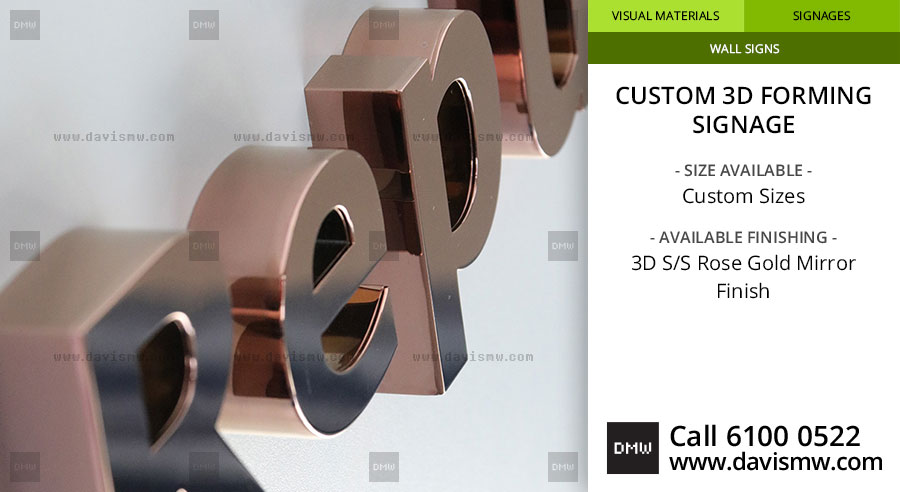 Custom 3D Forming Signage - SS Rose Gold Mirror Finish - Davis Materialworks